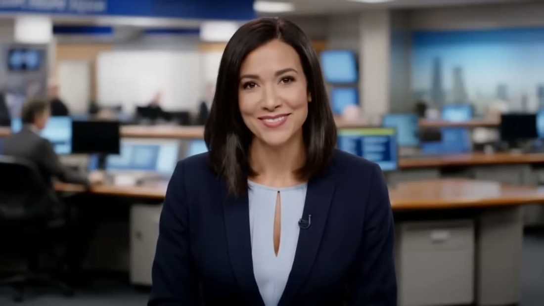Three newsreaders who don't exist, frame 1 of 3