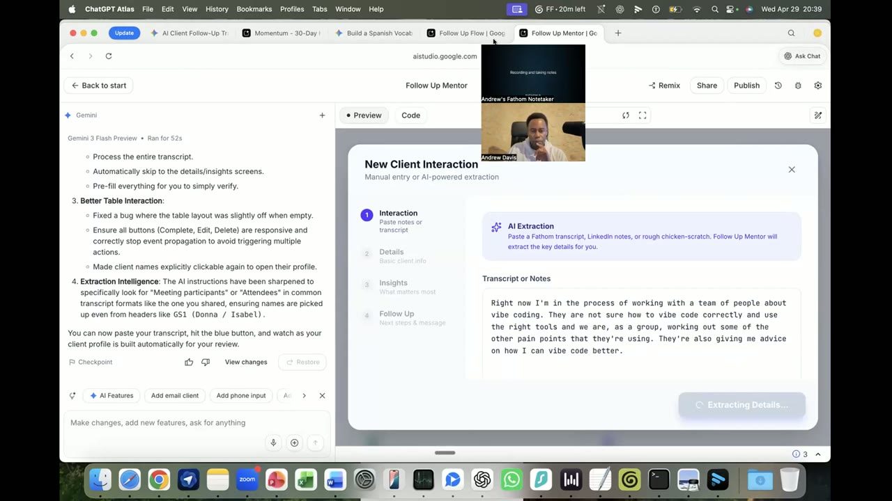 The new client interaction screen of the CRM, built in Google AI Studio