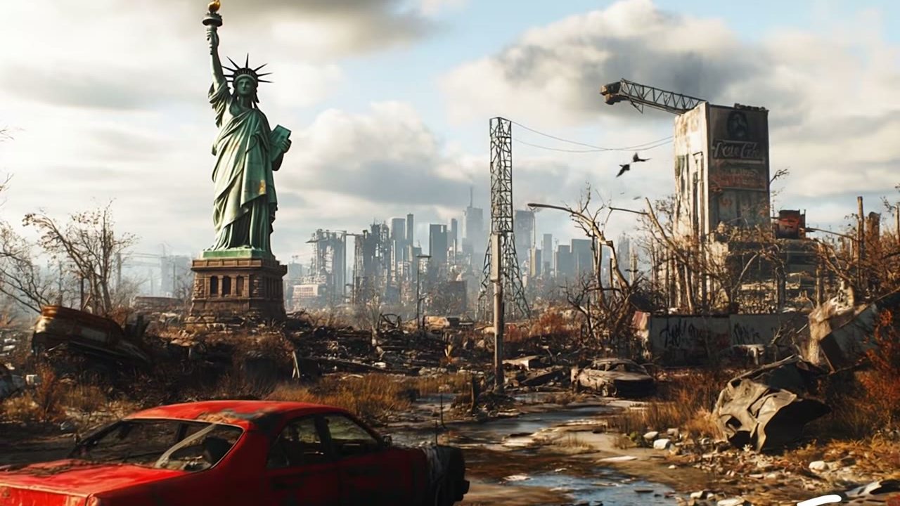AI concept still of a ruined New York with the Statue of Liberty, from Fallout World