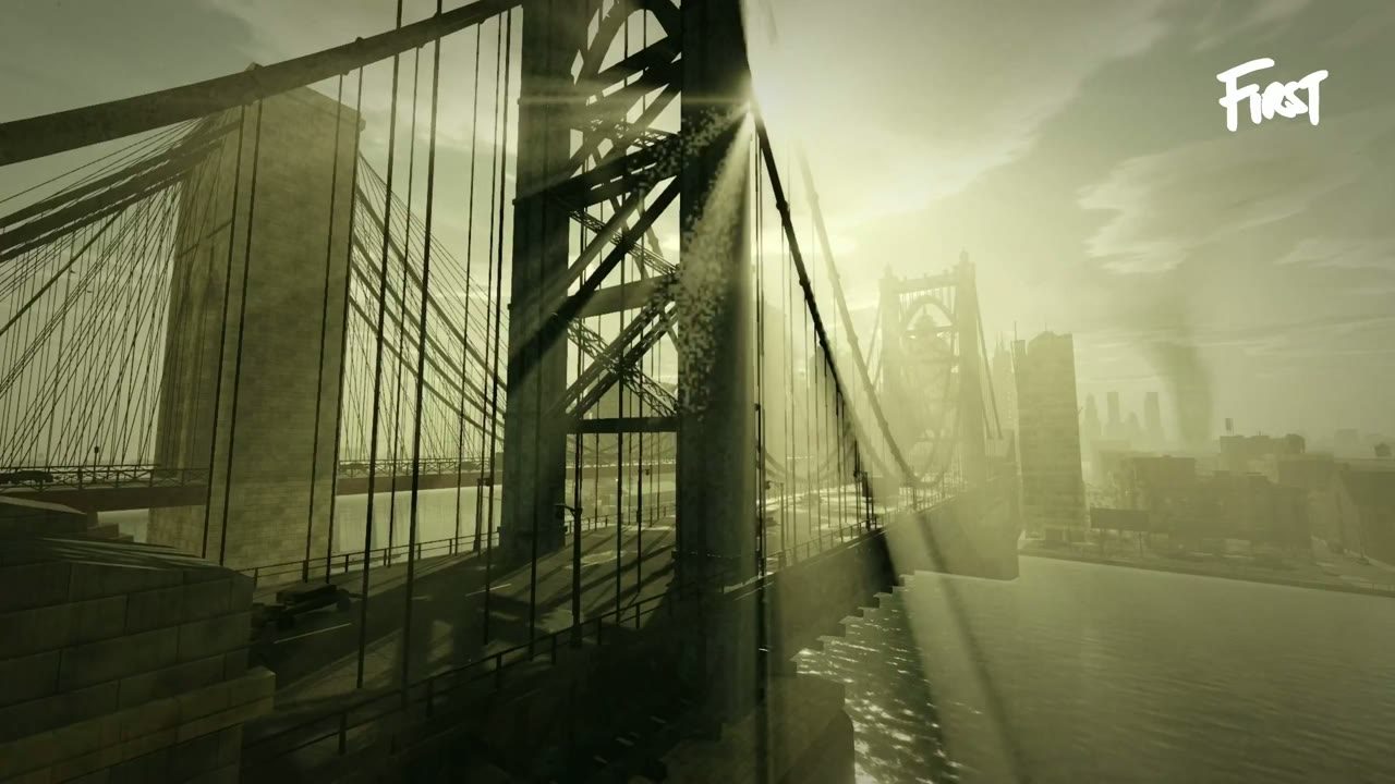 A suspension bridge in sepia haze, from the Fallout: New York reveal trailer