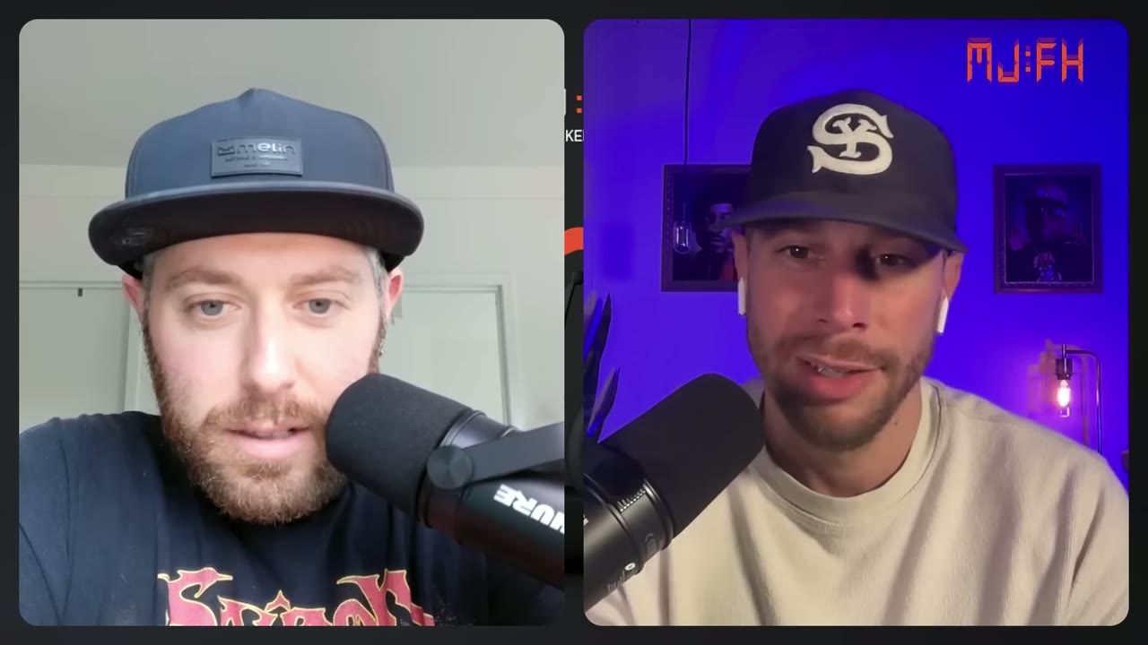 Rory Flynn and Drew Brucker in split screen with the MJ:FH logo, Ep. 12, 2024
