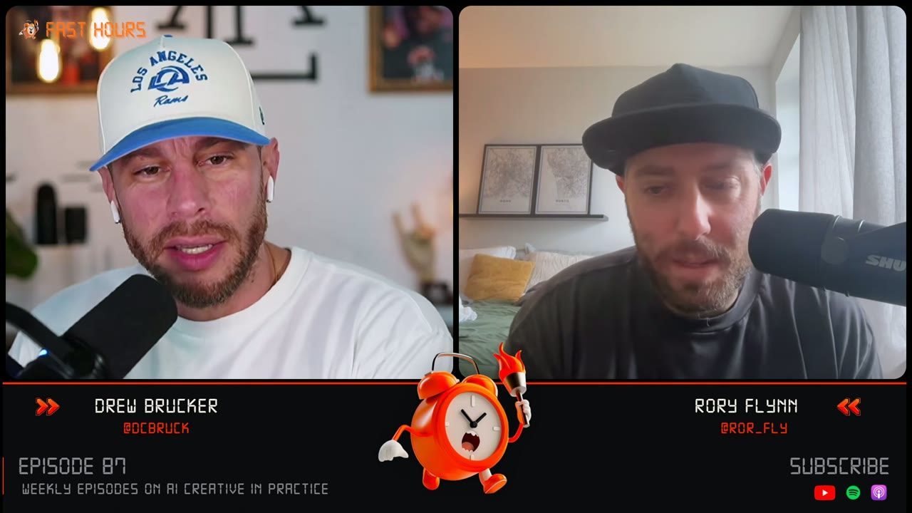 Drew Brucker and Rory Flynn in split screen above the Fast Hours lower third, Ep. 87, 2026