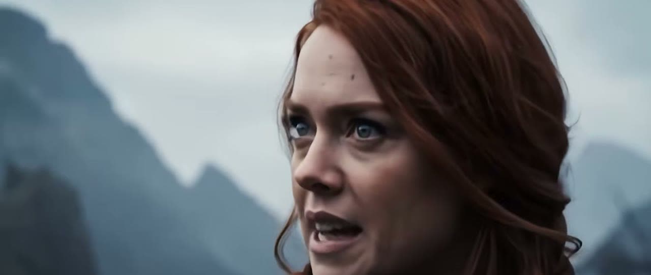 Close-up of a red-haired warrior speaking, from The Bridge (2025)