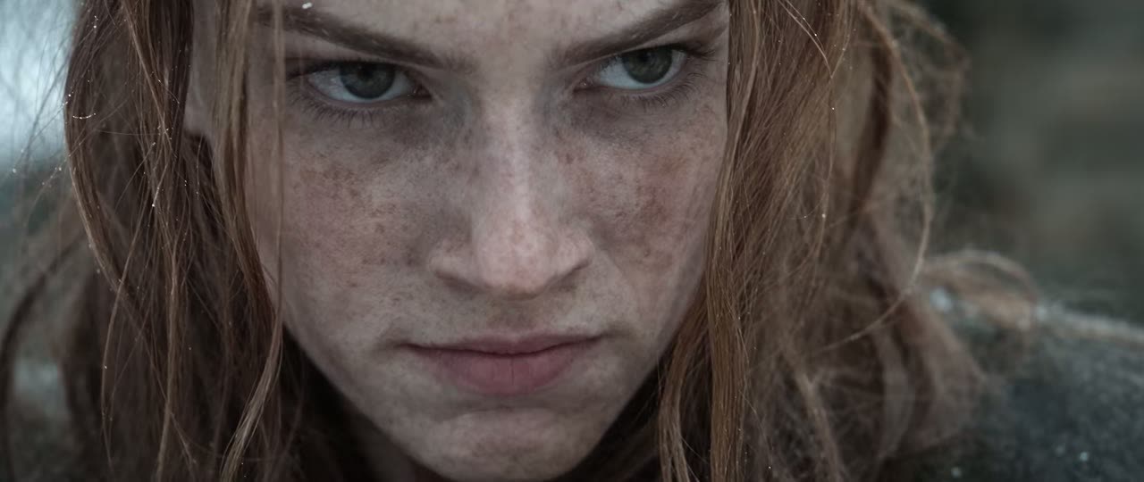 Close-up of a freckled red-haired warrior, from The Bridge (2026)