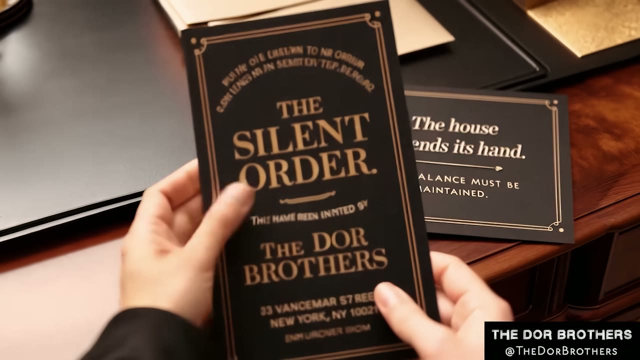 A gloved hand holds an invitation to The Silent Order, a frame from Lies Wide Shut